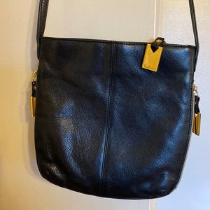 CeeKlein Black leather crossbody with leather strap- excellent condition!